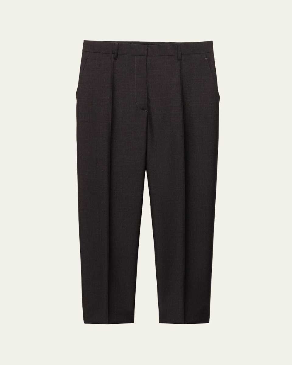 Cropped Wool Check Tailored Pants